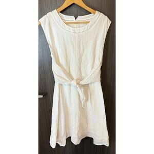 CAbi Fit & Flare Dress‎ Womens 8 White 100% Cotton Eyelet Lace Tie Front coastal